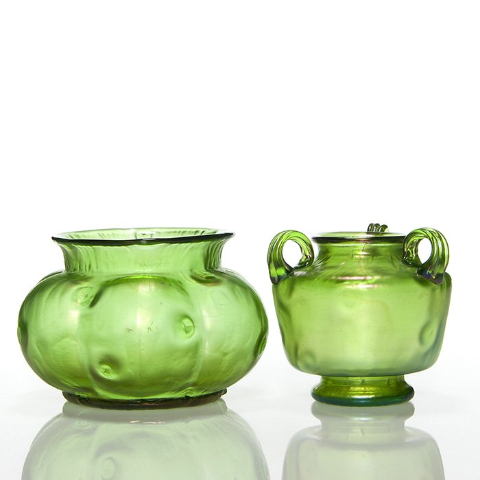 2 Loetz Creta Rusticana vases, 1 w/handles, 4 1/2" (1 of 1)