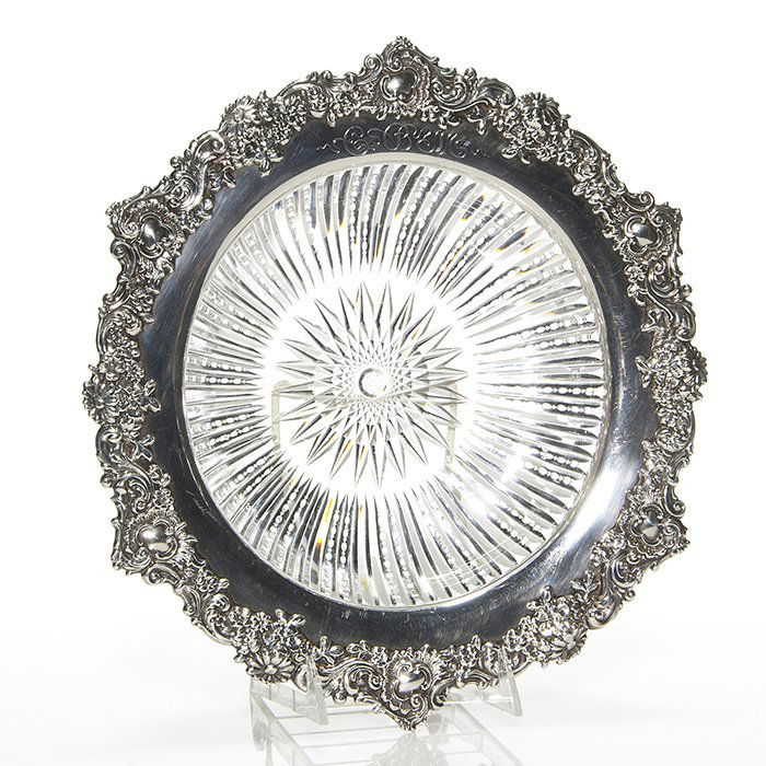 English attrib Sterling cut glass center bowl, 12 3/4" (1 of 2)