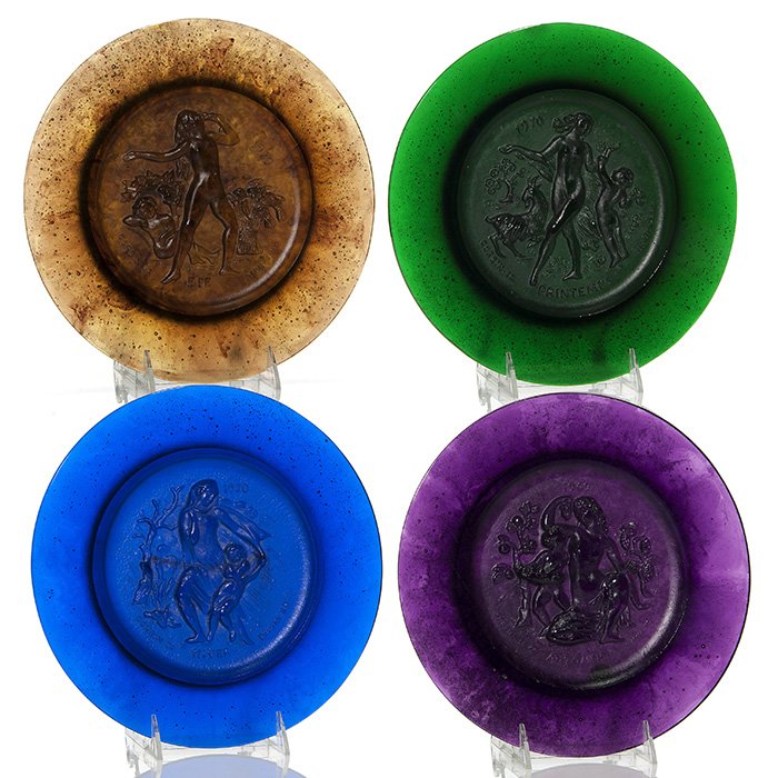 4 Daum Pate-de-Verre Seasonal plates, 10 1/2" (1 of 5)