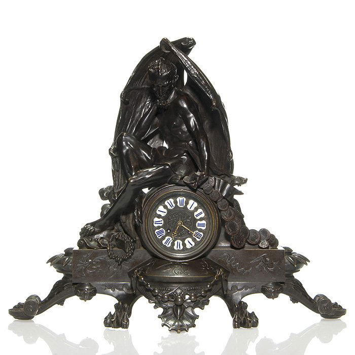 Rare French Bronze Lucifer clock,candelabras,20 1/2" (1 of 6)