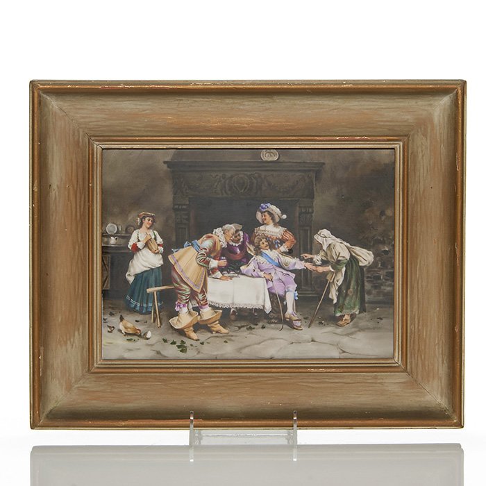 French porcelain plaque, tavern scene, 8"X10 1/2" (1 of 1)