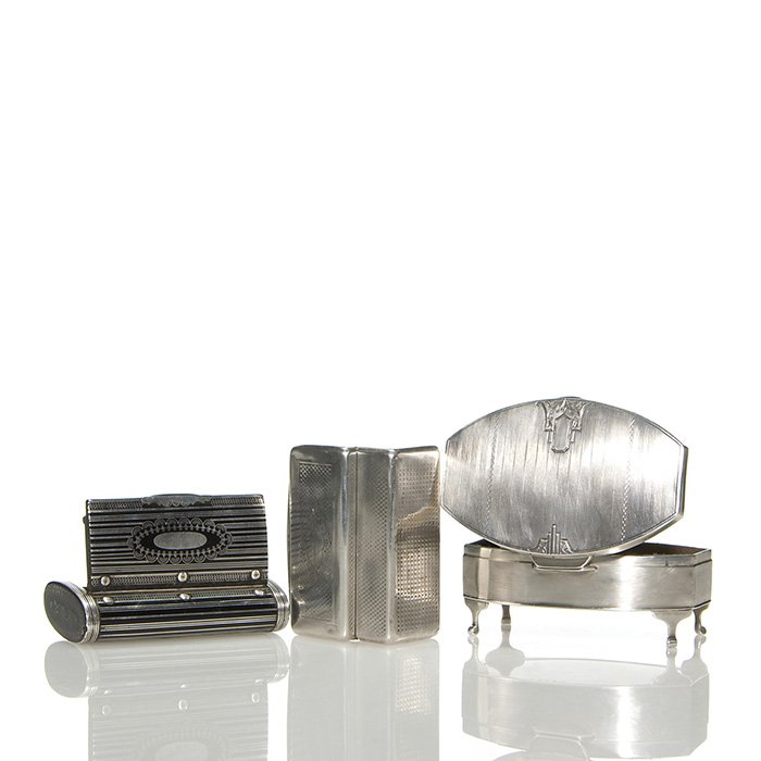 3 silver boxes:English; enamel inlay snuff, trinket (1 of 1)