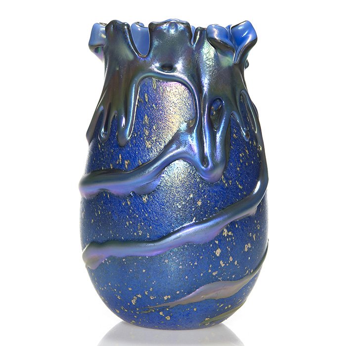 Charles Lotton blue Lava vase, 2001, 9 1/2" (1 of 2)
