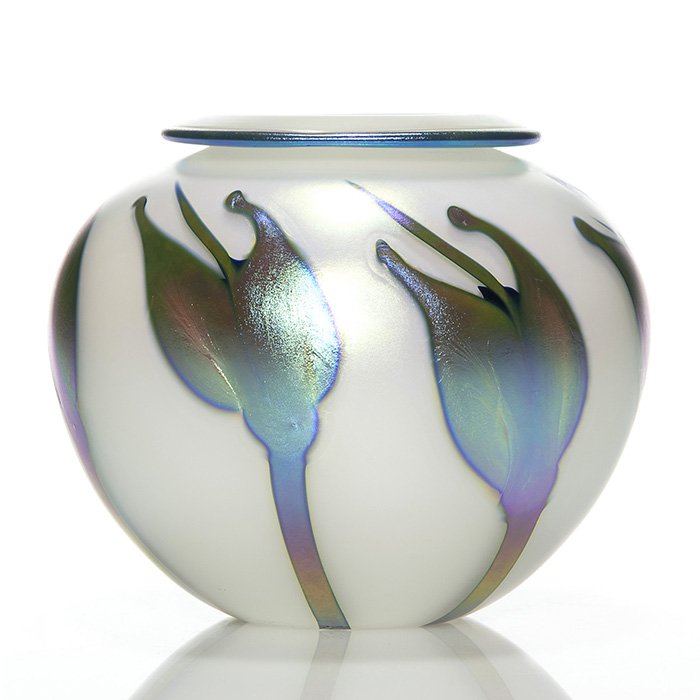 Charles Lotton Opal vase, blue buds, 5", 1994 (1 of 1)