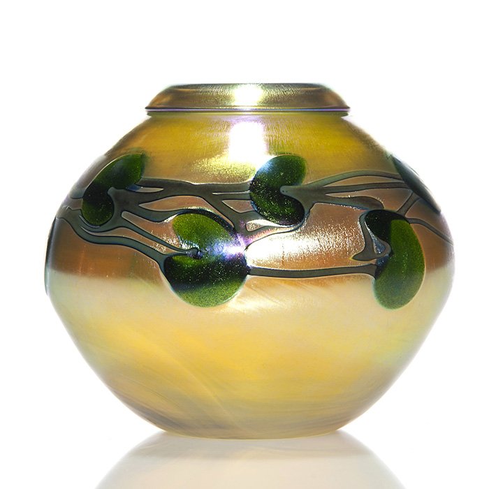 Early Charles Lotton vase, lily pads, 4 1/4", 1986 (1 of 1)