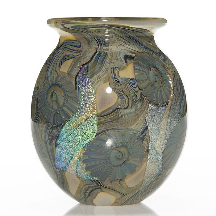 Robert Eicholt vase, metallic leaf, 5 1/2", signed (1 of 1)