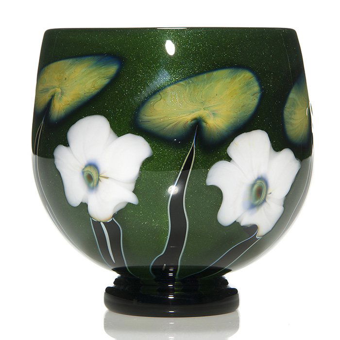 Charles Lotton footed vase, Aventurine, 1990, 5", sig (1 of 1)