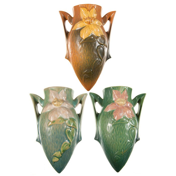 3 Roseville Clematis wall pockets, shape 1295-8" (1 of 4)