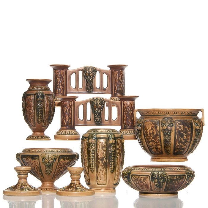 9 Roseville Florentine I: double vases, jards, vases (1 of 6)