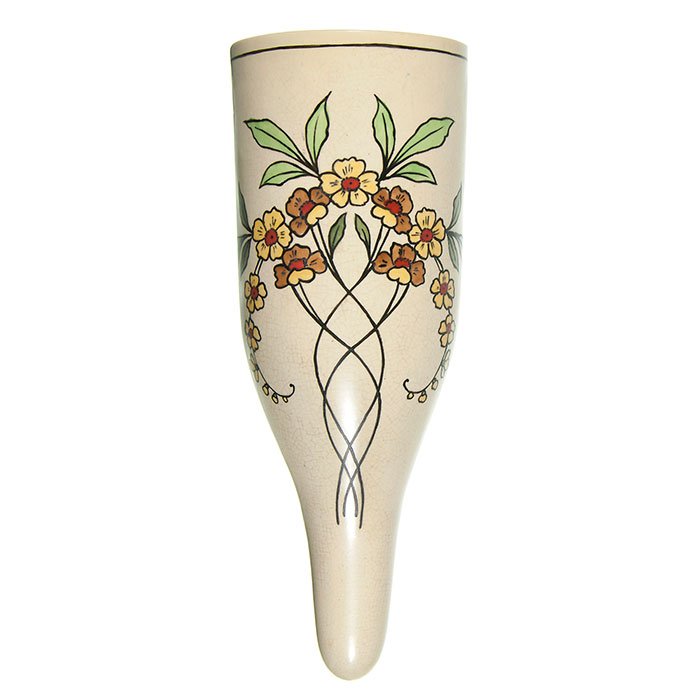 Roseville Creamware (Persian) Cemetery vase, 12": Roseville Creamware (Persian) Cemetery vase, number 2. Height 12 inches. Professional repair to the front area of the rim just above and at the black painted line. All over crazing. Brightly colored a