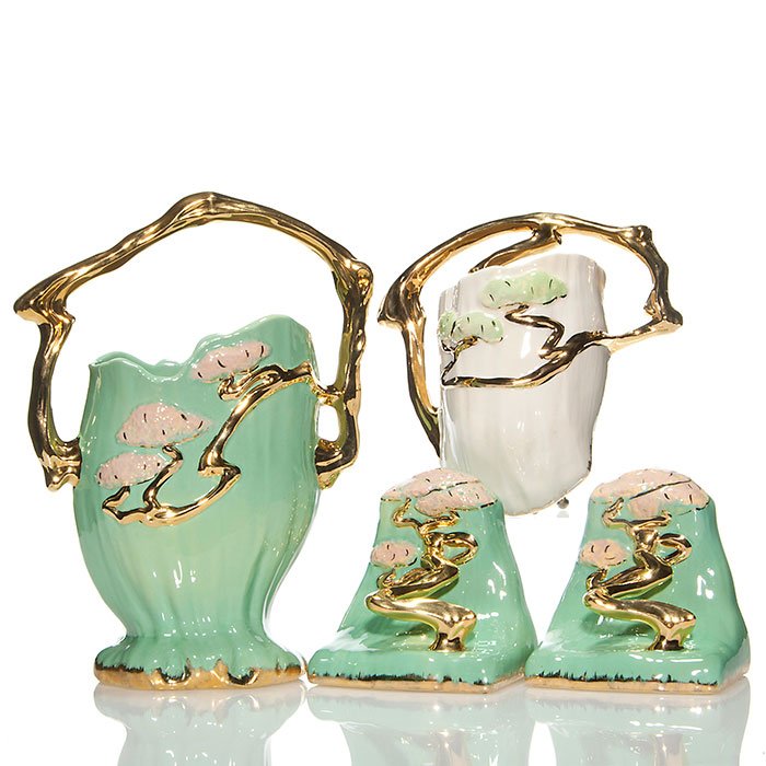 4 Roseville Ming Tree, gold,basket, bookends, pocket (1 of 4)