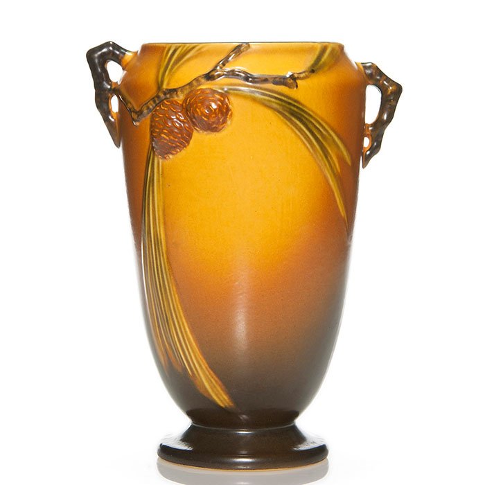 Roseville Brown Pine Cone vase, sh 709-10" (1 of 1)