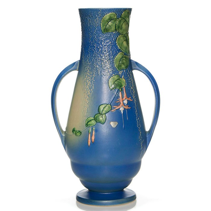 Roseville blue Fuchsia vase, shape 905-18" (1 of 1)