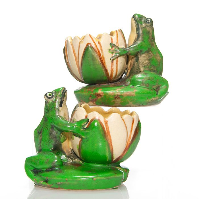 2 Weller Coppertone frog and lotus blossom, 3 7/8" (1 of 1)