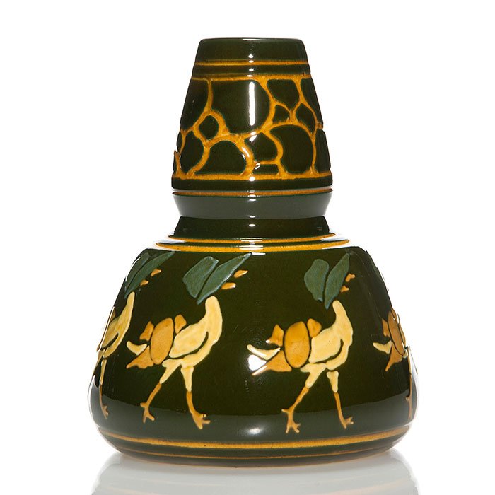 Weller Rhead Faience vase, bonnet geese, 7" (1 of 1)