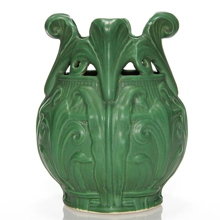 Vance Avon reticulated vase, matt green, 9 1/2" (1 of 1)