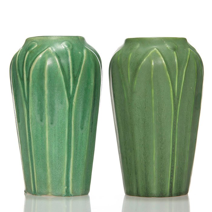 2 Hampshire vases, mat green, leaves, 6 3/4" (1 of 1)