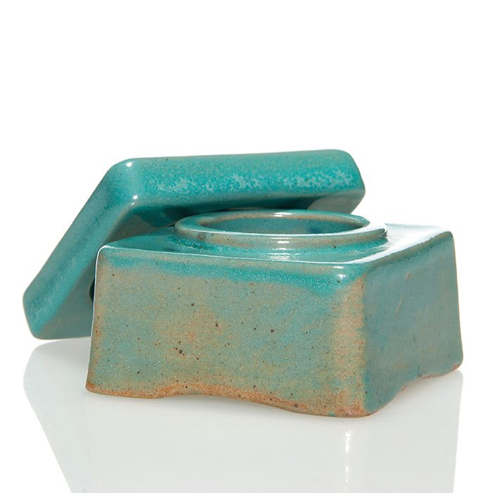 Paul Revere Pottery inkwell, blue semi-gloss, 2 1/8" (1 of 1)