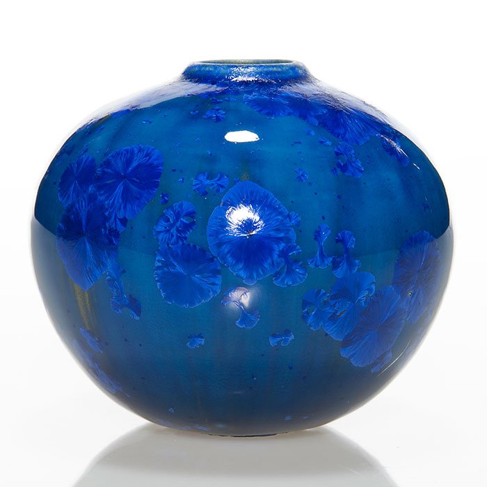 Adelaide Robineau blue crystalline vase, 3 7/8" (1 of 6)