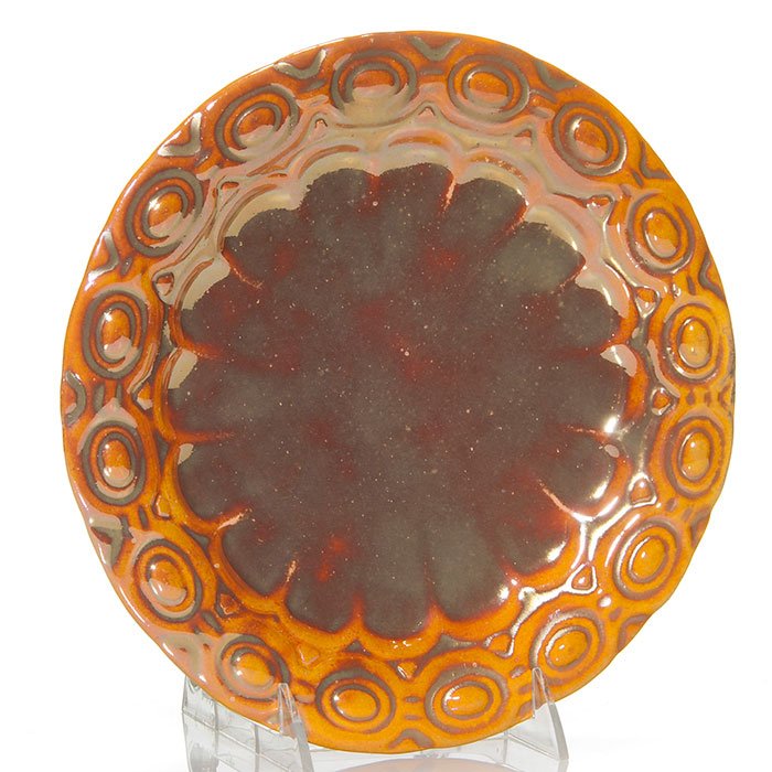 Leon Volkmar Durant Kilns gold glazed plate, 9 1/2" (1 of 1)