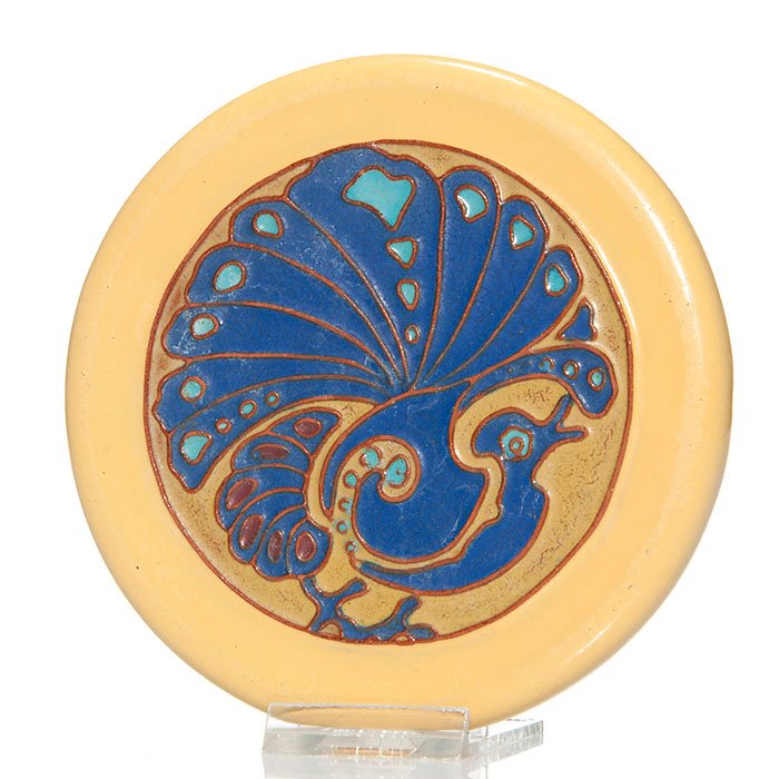 California Faience Peacock tile, 5 3/8" (1 of 1)