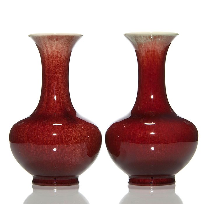 Pair Catalina Pottery Oxblood vases, 9 1/8" & 9 1/4" (1 of 1)