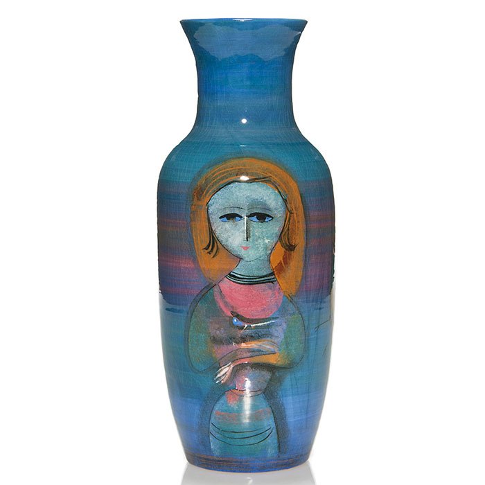 Tall Pillin vase, woman, bird, jockey and horse, 12" (1 of 2)