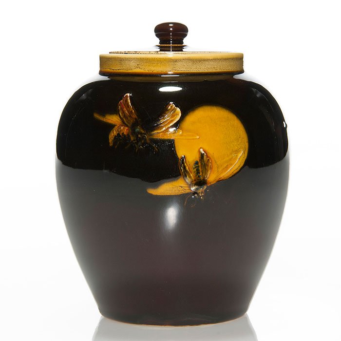 Doulton Holbein Ware covered jar, moths, moon, 4 1/2" (1 of 1)