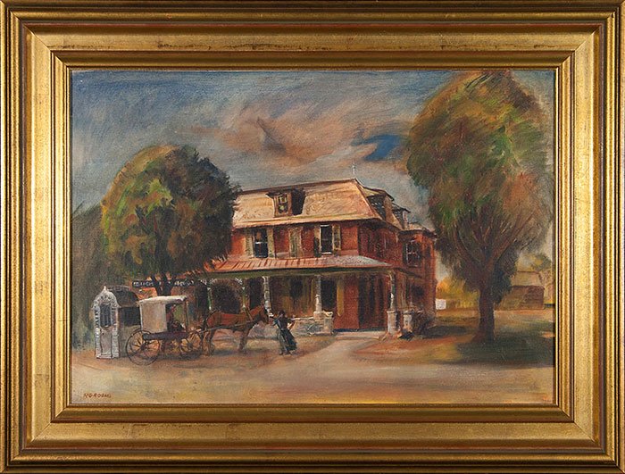 Reginald Grooms O/C, Zimmerman's Store, 1939: Reginald Grooms (American, Cincinnati, 1900-1989) oil on canvas painting of Zimmerman's Grocery an important establishment in Amish country located in Intercourse, Pennsylvania done in 1938. Grooms sp