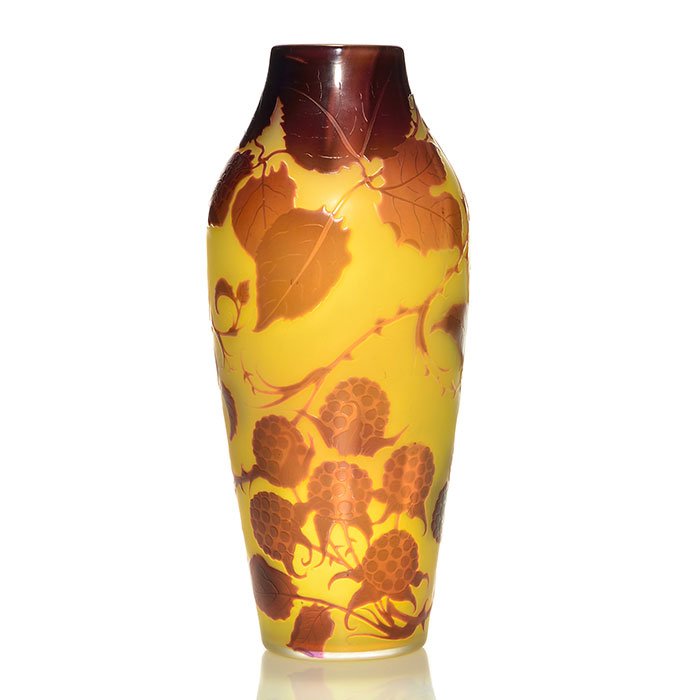 D' Argental cameo vase, raspberries, 7 3/4", signed (1 of 1)