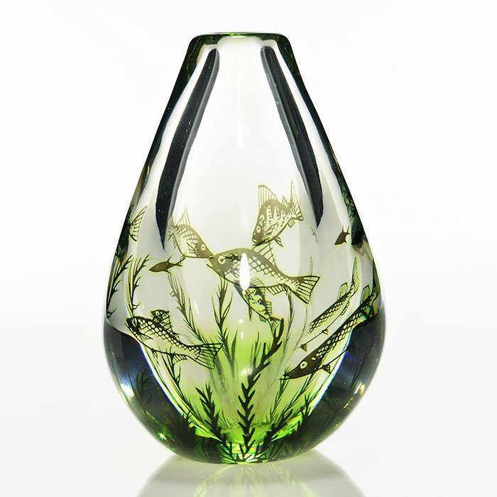 Orrefors Graal vase, fish, Hald, 6 5/8", signed (1 of 1)