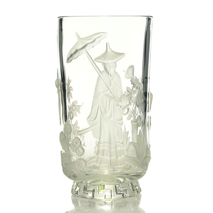 Verlys clear/frosted vase, Chinese man,9 1/4",signed (1 of 1)