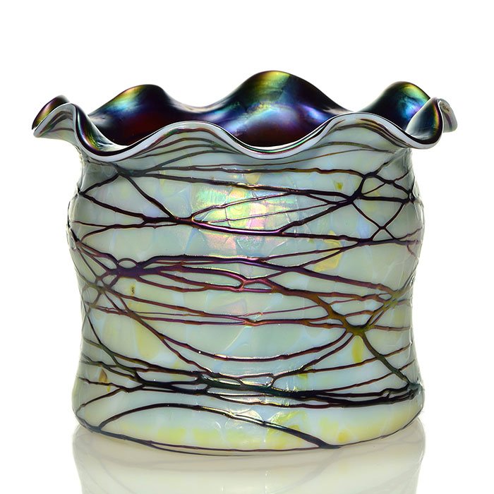 Kralik Tooled & Threaded vase, 3 3/4", Czech mark (1 of 1)