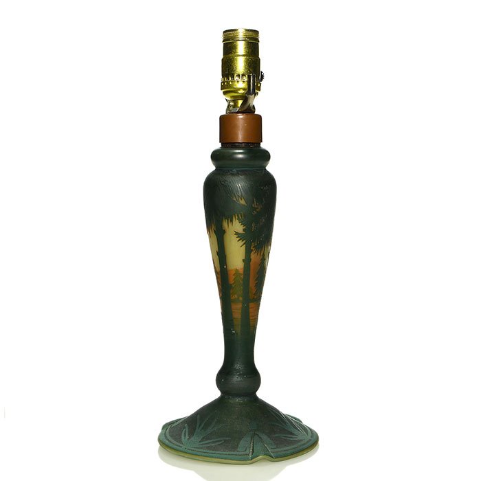 Daum Nancy cameo lamp base only, conifers, 11", (1 of 3)