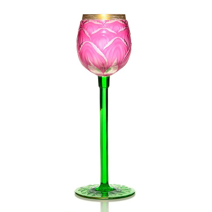 "Long stem Rose" overlay goblet, 9", wheel carved (1 of 1)