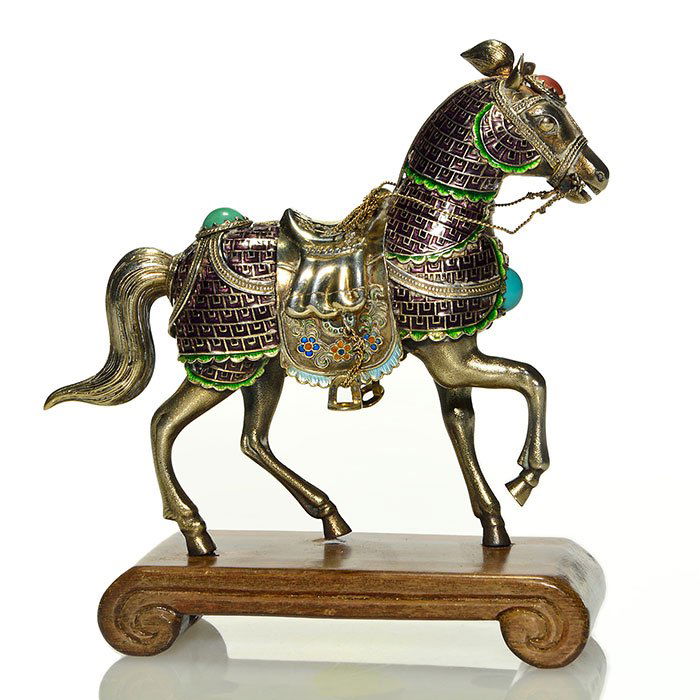 Chinese horse, 925 silver & enamel, ca1950s, 4 (1 of 1)