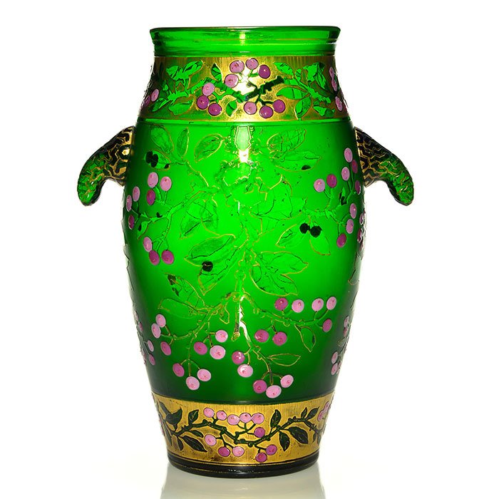 Daum attributed cameo enamel handled vase,12 3/4 (1 of 1)