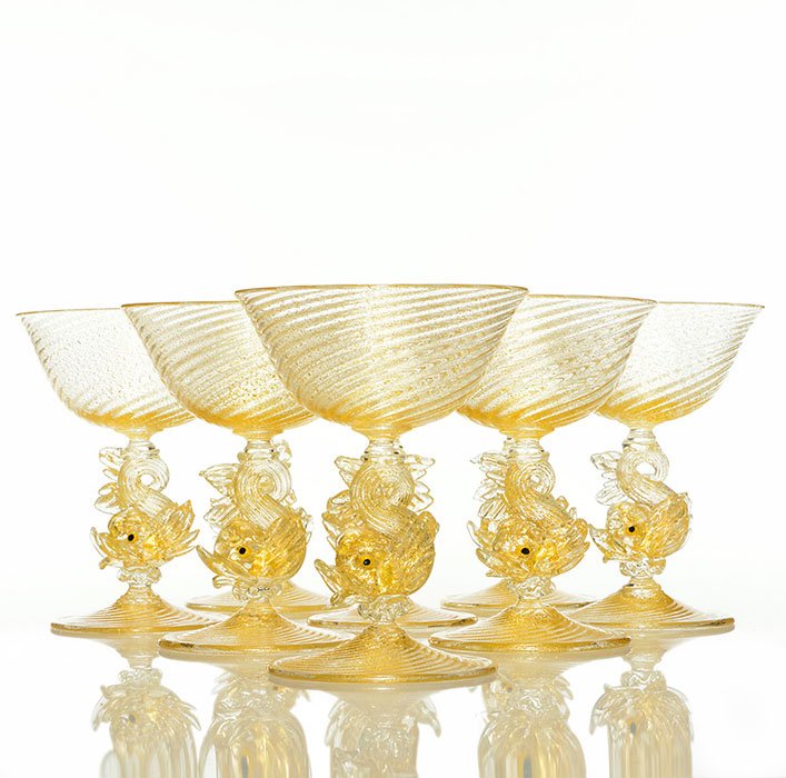 8 Venetian Dolphin goblets, aventurine, 5 5/8" (1 of 1)