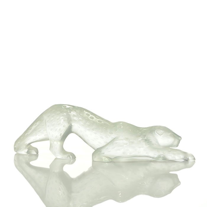 Lalique frosted stalking leopard, 4"X14 1/2", (1 of 1)