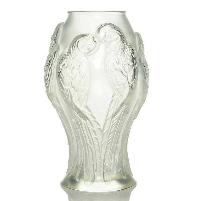 Lalique Parrot vase, frosted, 10 5/8€, signed (1 of 1)