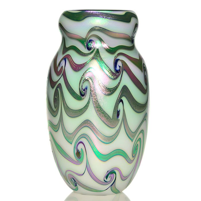 C. Lotton "King Tut" vase, opal, cobalt vase (1 of 1)