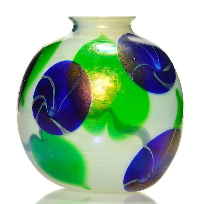 Early C. Lotton vase, padded morning glories, 6" (1 of 1)
