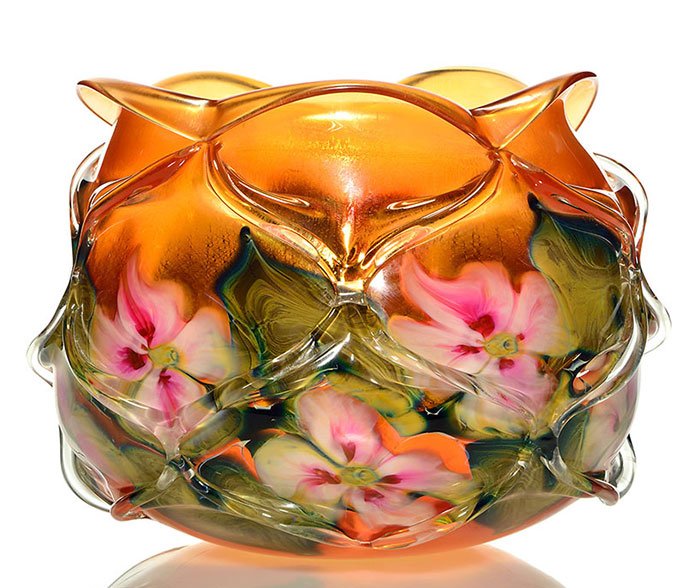 Charles Lotton Caged Sunset Multi Flora vase, 8 1/4" (1 of 1)