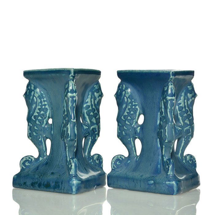 Pr Rookwood Seahorse candlesticks, 1922, 3 3/4" (1 of 1)
