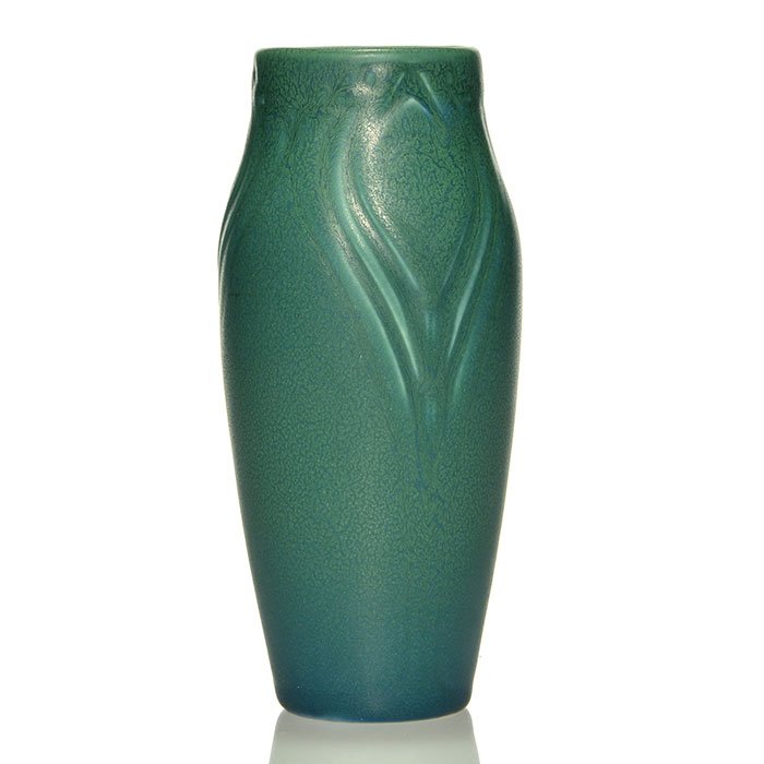 Rookwood mat production vase, peacock feathers, 7" (1 of 1)