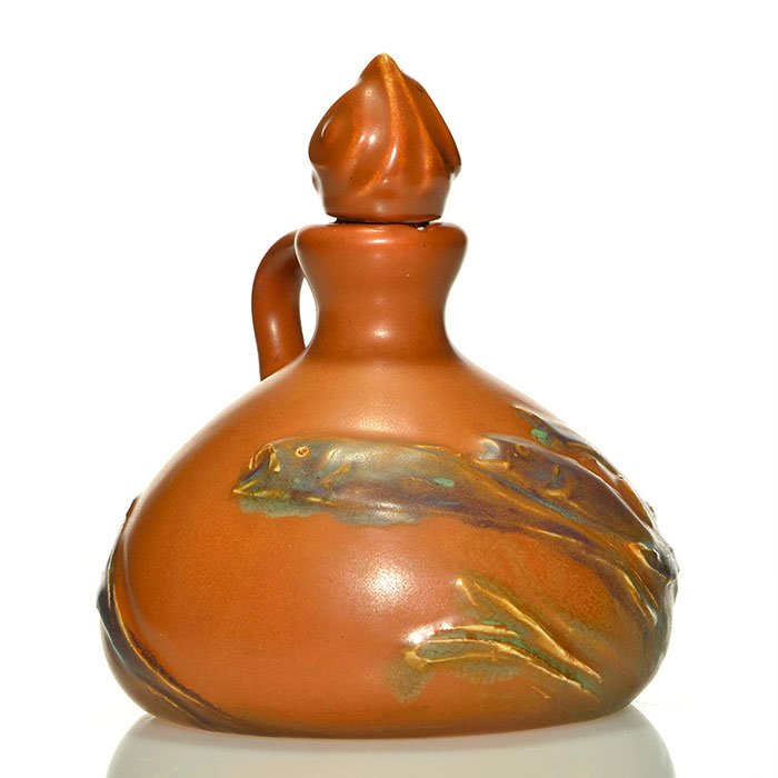 Rookwood mat jug, carved fish, Toohey, 6 3/4",1905 (1 of 1)