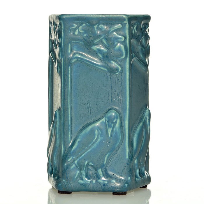Rookwood blue mat Rook pencil holder, '22, 4 7/8" (1 of 1)