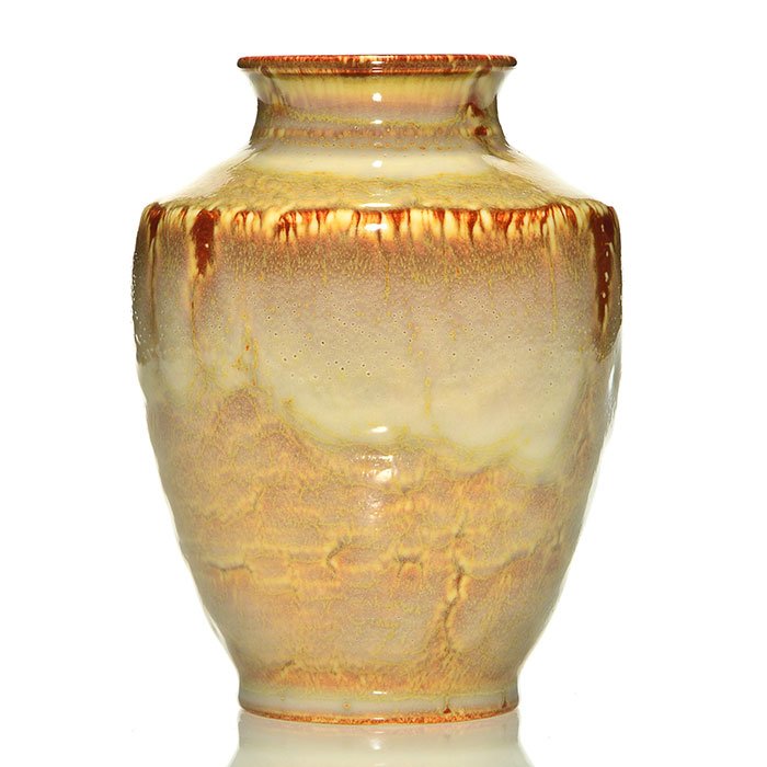 Rookwood 6 3/8" vase, Menzel, Bengal Brown, S: Special Shape 6 3/8 inch vessel, thrown in 1953 and covered with the Bengal Brown Glaze by Earl Menzel. Marked with the Rookwood symbol, the date, an S for special shape and Menzel's whorl and monogra