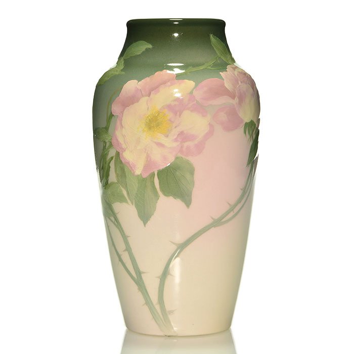 Rookwood Iris vase, Diers, roses,1904, 943 C, 9 5/8" (1 of 1)