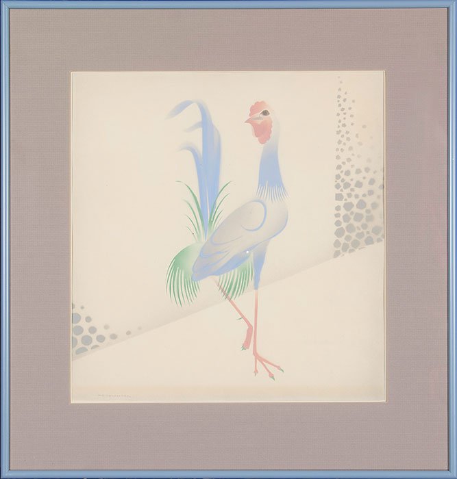 Wm Hentschel air brush painting, rooster,15X14 1/2" (1 of 3)